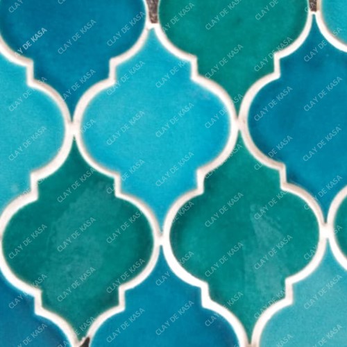Arabesque Shape Turquoise Blue Green Light Mix Ceramic Handmade Tile