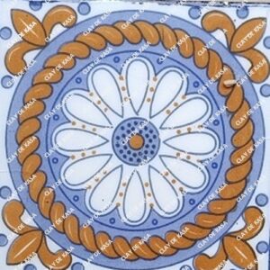 Blue Brown White Ethnic Screen Printed Tile ST1006