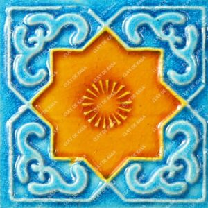 Blue Orange Color Glazed Embossed Handmade Tile