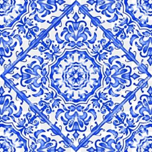 Blue White Portuguese Screen Printed Tile ST1009