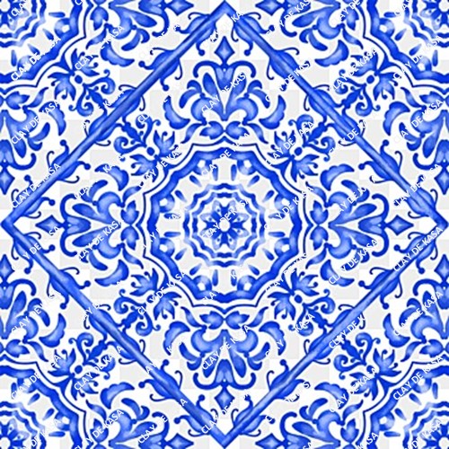 Blue White Portuguese Screen Printed Tile ST1009