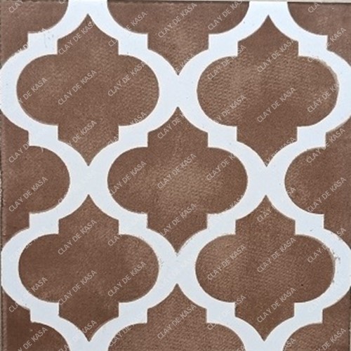Brown White Arabesque Shape Screen Printed Tile ST1011