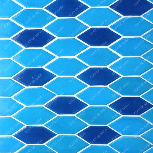 Egyptian Light and Dark Blue Elongated Hexagon Ceramic Handmade Tile