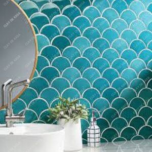 Fish Scale Light Turquoise Blue Green  Mix  Ceramic Handmade Tile