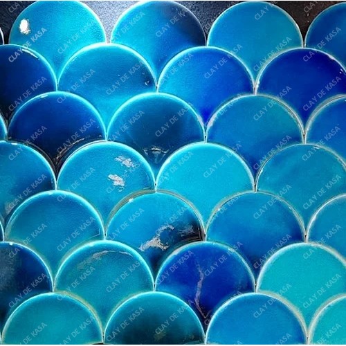 Fish Scale Turquoise Blue Ceramic Handmade Tile