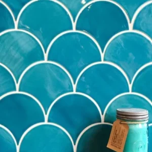 Fish Scale Flat Surface Turquoise Blue Handmade Tile
