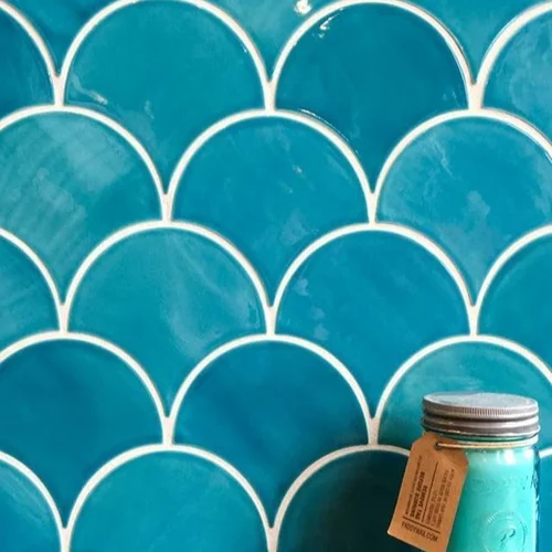 Fish Scale Flat Surface Turquoise Blue Handmade Tile