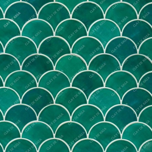 Fish Scale Turquoise Green Ceramic Handmade Tile