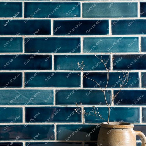 Flat Surface Turquoise Dark Blue Handmade Subway Tile