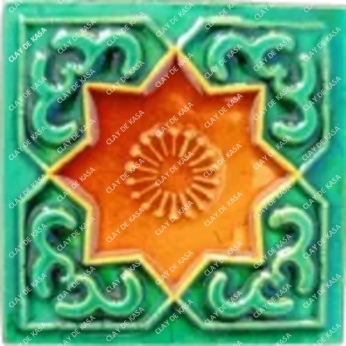 Green Orange Color Glazed Embossed Handmade Tile