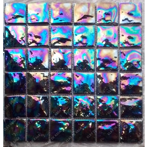 Iridescent Black Square Stone Textured Ceramic Handmade Tile