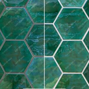 Large Hexagon Turquoise Green Ceramic Handmade Tile