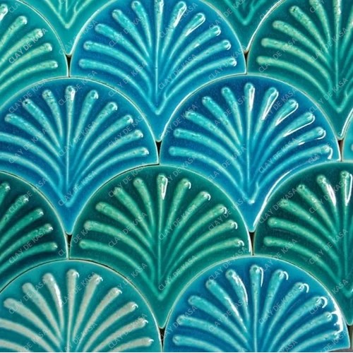 Light Green Blue Turquoise Mix Fish Scale Ceramic Handmade Tile