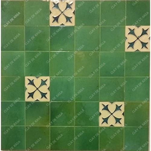 Light Moroccan Green Square With Accent Ceramic Handmade Tile
