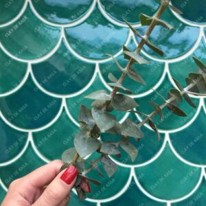 Light Turquoise Green Fish Scale Ceramic Handmade Tile