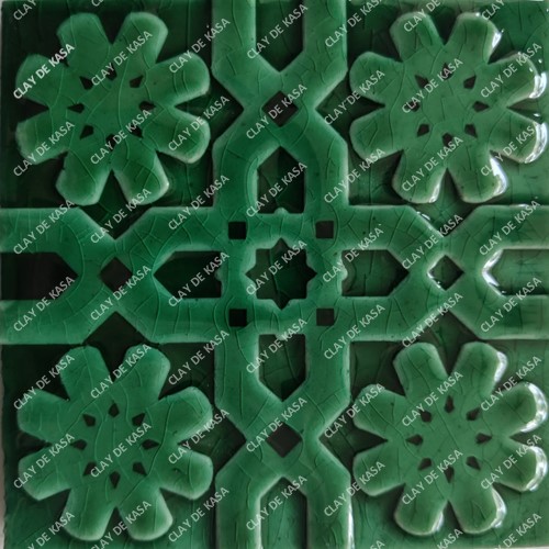 Moroccan Green Color Glazed Embossed Handmade Tile