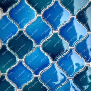 Multi Colored Blue Green Arabesque Handmade Mosaic Tile