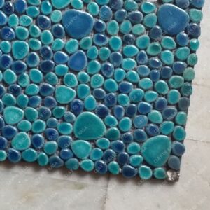 Multi Size Spanish Blue Green Pebble Shape Ceramic Handmade Tile