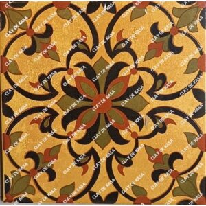 Mustard Yellow Olive Green Ethnic Moroccan Screen Printed Tile ST1012
