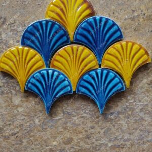 Mustard Yellow Turquoise Blue Fish Scale Ceramic Handmade Tile