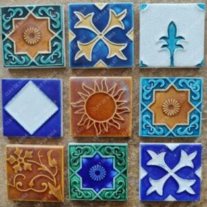 Random Mix Pattern Multi Colored Embossed Handmade Tile