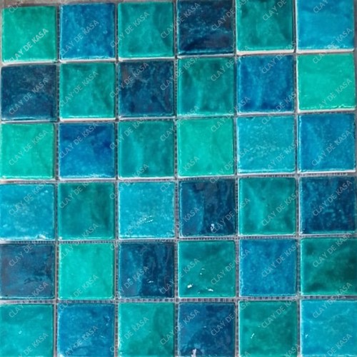 Random Mix Turquoise Blue Green Light Dark Stone Textured Ceramic Handmade Tile