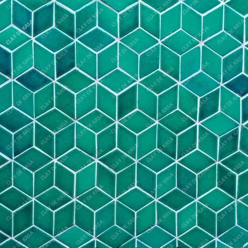 Rhombus Shape Small Size Turquoise Green Ceramic Handmade Tile
