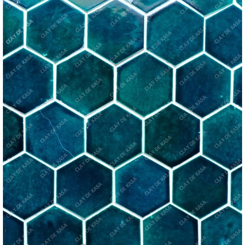 Spanish Dark Blue Large Hexagon Ceramic Handmade Tile