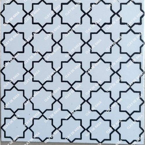 Star Cross Black White Screen Printed Tile ST1014