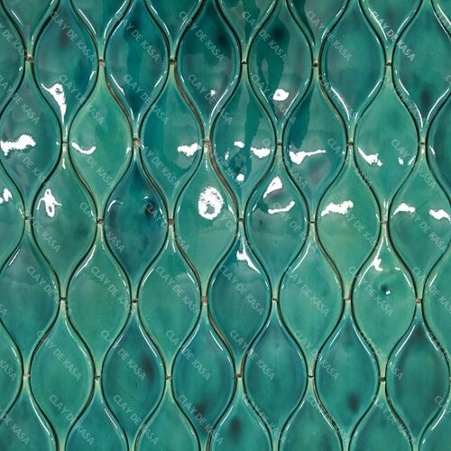 Turquoise Green Droplet Ceramic Handmade Tile