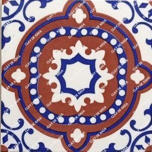 White Blue Dark Brown Traditional Screen Printed Tile ST1019