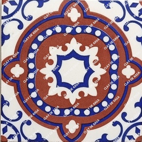 White Blue Dark Brown Traditional Screen Printed Tile ST1019