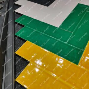 Yellow Green White Chevron Pattern Handmade Subway Tile